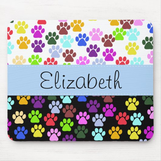 Kleurrijke poten, Paw Pattern, Dog Paws, Jouw naam Muismat (Voorkant)