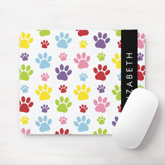 Kleurrijke poten, Paw Pattern, Dog Paws, Jouw naam Muismat (Met muis)