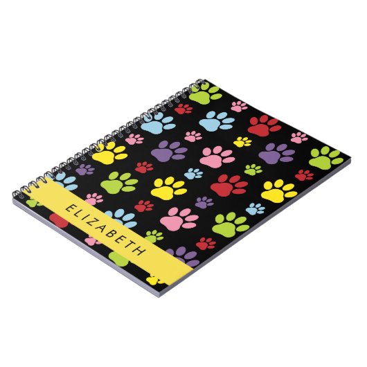 Kleurrijke poten, Paw Pattern, Dog Paws, Jouw naam Notitieboek (Linkerzijde)