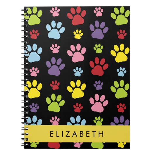 Kleurrijke poten, Paw Pattern, Dog Paws, Jouw naam Notitieboek (Voorkant)