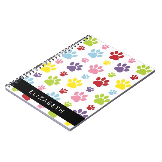 Kleurrijke poten, Paw Pattern, Dog Paws, Jouw naam Notitieboek (Linkerzijde)