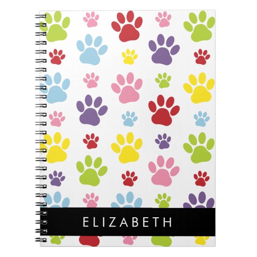 Kleurrijke poten, Paw Pattern, Dog Paws, Jouw naam Notitieboek (Voorkant)