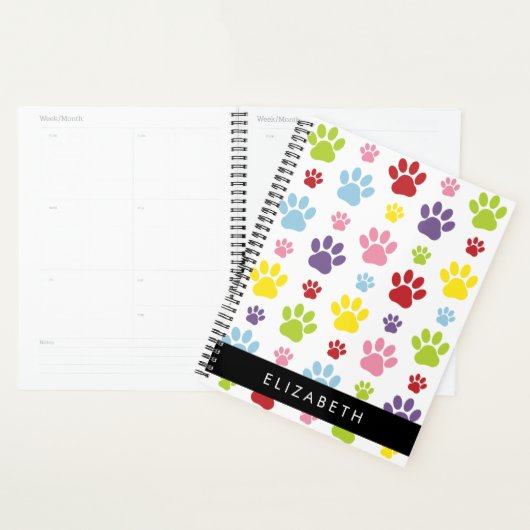 Kleurrijke poten, Paw Pattern, Dog Paws, Jouw naam Planner (Display)
