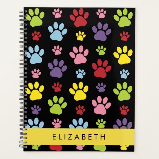 Kleurrijke poten, Paw Pattern, Dog Paws, Jouw naam Planner (Voorkant)