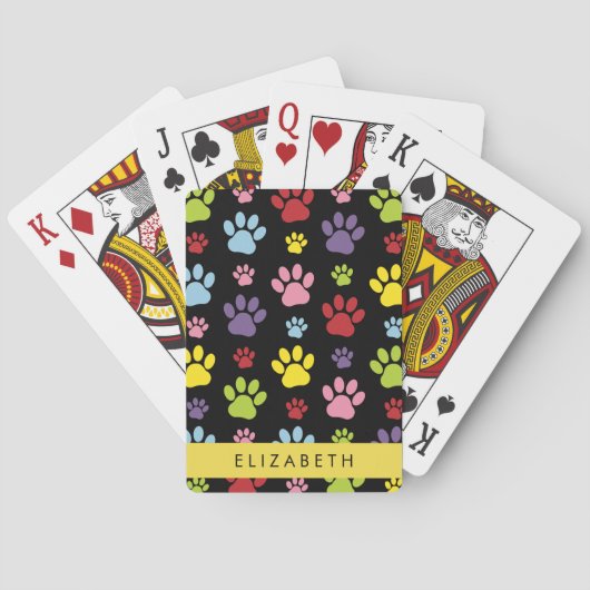 Kleurrijke poten, Paw Pattern, Dog Paws, Jouw naam Pokerkaarten (Achterkant)