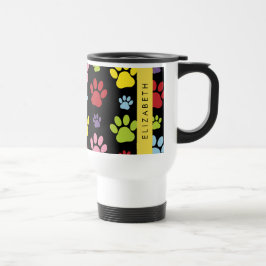 Kleurrijke poten, Paw Pattern, Dog Paws, Jouw naam Reisbeker