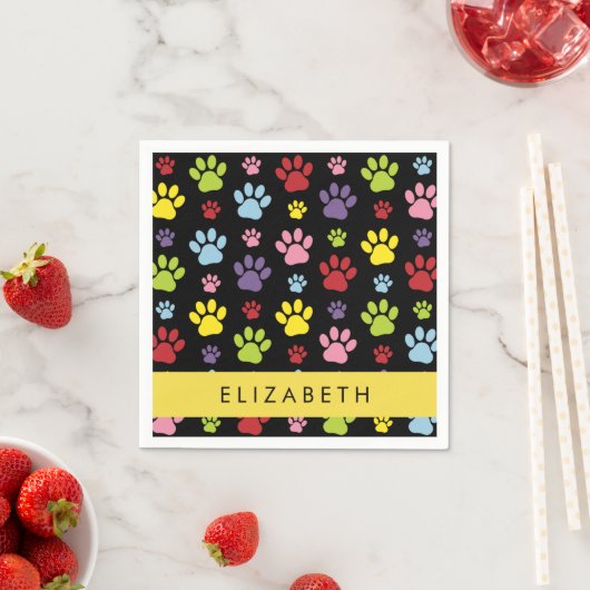 Kleurrijke poten, Paw Pattern, Dog Paws, Jouw naam Servet (Insitu)