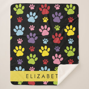 Kleurrijke poten, Paw Pattern, Dog Paws, Jouw naam Sherpa Deken