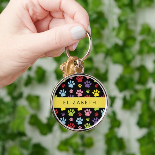 Kleurrijke poten, Paw Pattern, Dog Paws, Jouw naam Sleutelhanger (Hand)