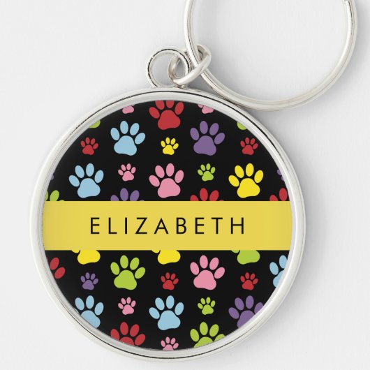 Kleurrijke poten, Paw Pattern, Dog Paws, Jouw naam Sleutelhanger (Voorkant)