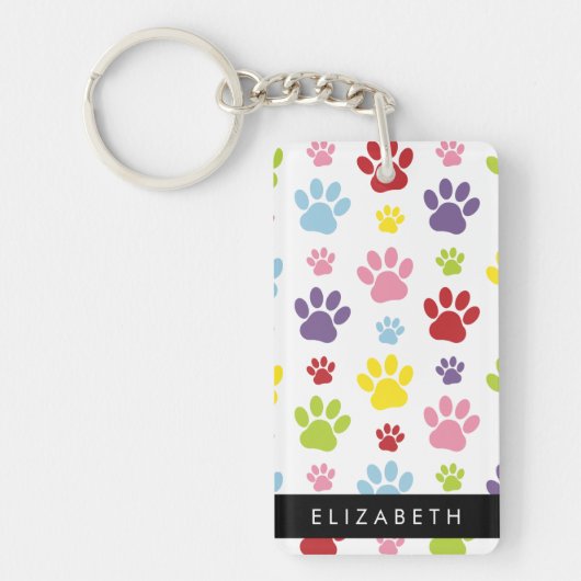 Kleurrijke poten, Paw Pattern, Dog Paws, Jouw naam Sleutelhanger (Voorkant)