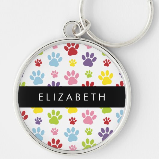 Kleurrijke poten, Paw Pattern, Dog Paws, Jouw naam Sleutelhanger (Voorkant)