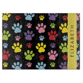 Kleurrijke poten, Paw Pattern, Dog Paws, Jouw naam Snijplank