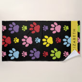 Kleurrijke poten, Paw Pattern, Dog Paws, Jouw naam Strandlaken (Voorkant)