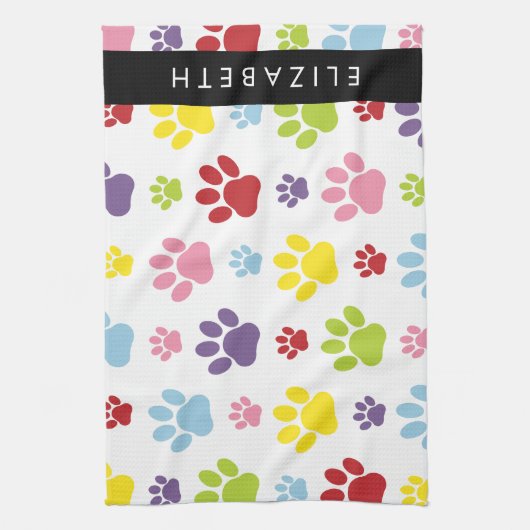 Kleurrijke poten, Paw Pattern, Dog Paws, Jouw naam Theedoek (Verticaal)