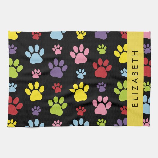 Kleurrijke poten, Paw Pattern, Dog Paws, Jouw naam Theedoek (Horizontaal)