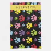 Kleurrijke poten, Paw Pattern, Dog Paws, Jouw naam Theedoek (Verticaal)