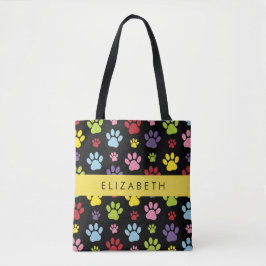 Kleurrijke poten, Paw Pattern, Dog Paws, Jouw naam Tote Bag