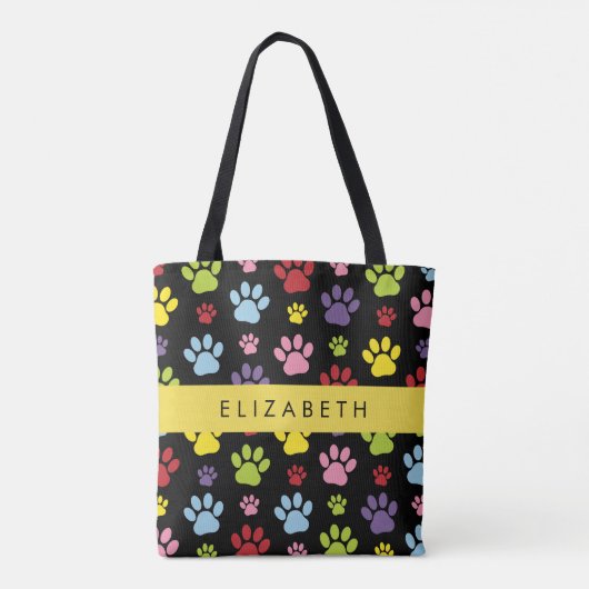 Kleurrijke poten, Paw Pattern, Dog Paws, Jouw naam Tote Bag (Achterkant)