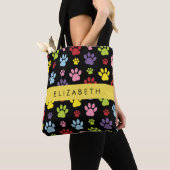 Kleurrijke poten, Paw Pattern, Dog Paws, Jouw naam Tote Bag (Dichtbij)