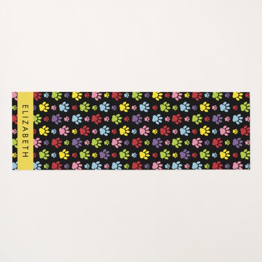 Kleurrijke poten, Paw Pattern, Dog Paws, Jouw naam Yogamat (Achterkant (horizontaal))