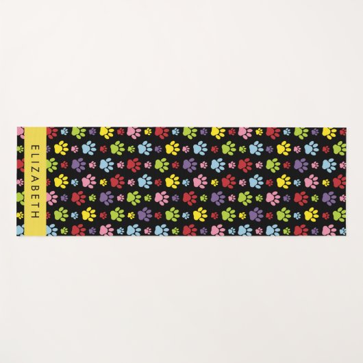 Kleurrijke poten, Paw Pattern, Dog Paws, Jouw naam Yogamat (Voorkant (horizontaal))