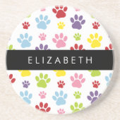 Kleurrijke poten, Paw Pattern, Dog Paws, Jouw naam Zandsteen Onderzetter (Voorkant)