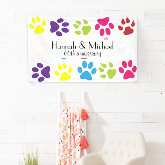 Kleurrijke poten, Paw Pattern, Dog Paws, Jubileum Spandoek (Insitu)