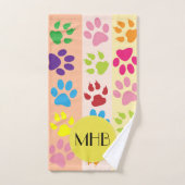 Kleurrijke poten, Paw Pattern, Dog Paws, Monogram Bad Handdoek (Handdoek)