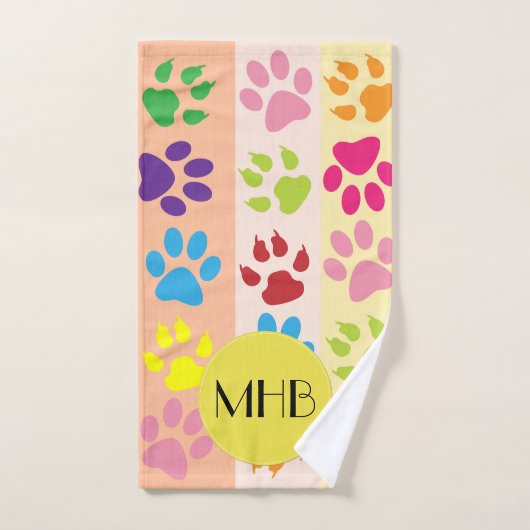 Kleurrijke poten, Paw Pattern, Dog Paws, Monogram Bad Handdoek (Handdoek)