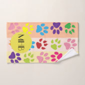 Kleurrijke poten, Paw Pattern, Dog Paws, Monogram Bad Handdoek (Handdoek)