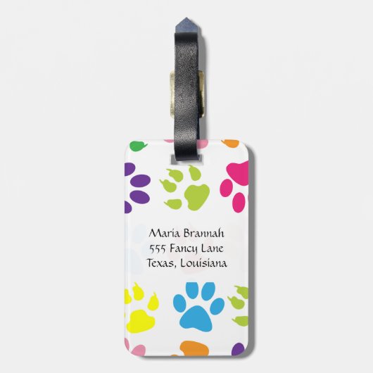Kleurrijke poten, Paw Pattern, Dog Paws, Monogram Bagagelabel (Achterkant verticaal)