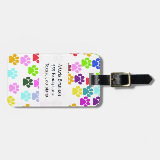 Kleurrijke poten, Paw Pattern, Dog Paws, Monogram Bagagelabel (Voorkant horizontaal)