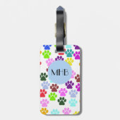 Kleurrijke poten, Paw Pattern, Dog Paws, Monogram Bagagelabel (Achterkant verticaal)
