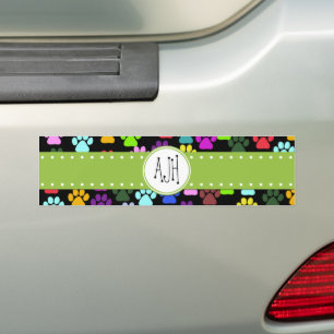 Kleurrijke poten, Paw Pattern, Dog Paws, Monogram Bumpersticker