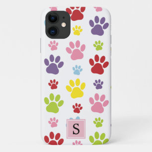 Kleurrijke poten, Paw Pattern, Dog Paws, Monogram Case-Mate iPhone Case