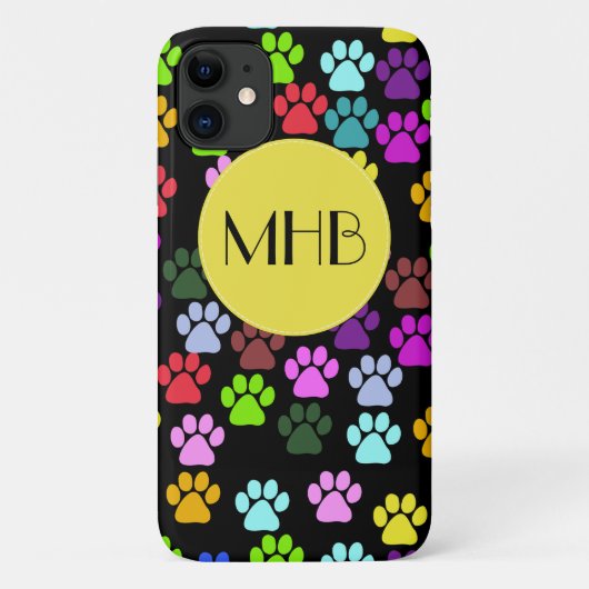 Kleurrijke poten, Paw Pattern, Dog Paws, Monogram Case-Mate iPhone Case (Achterkant)