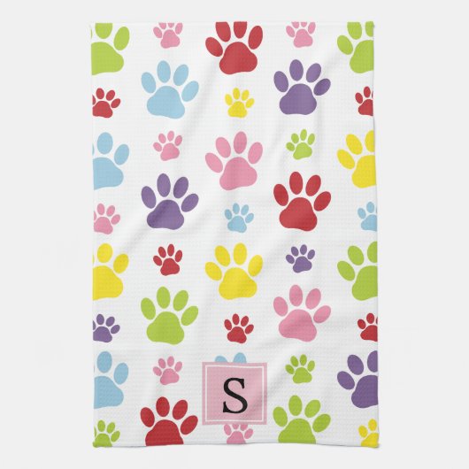 Kleurrijke poten, Paw Pattern, Dog Paws, Monogram Theedoek (Verticaal)