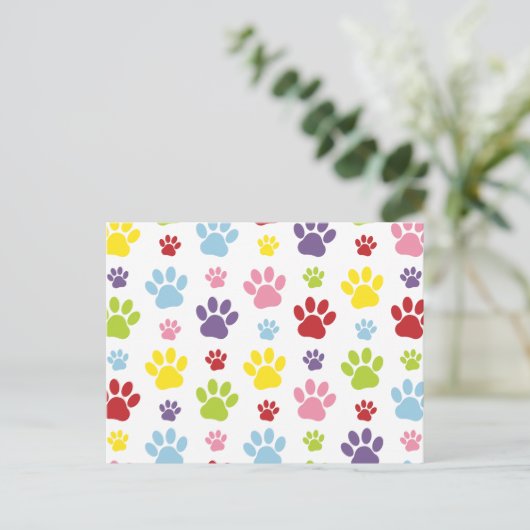 Kleurrijke poten, Paw Pattern, Dog Paws, Paw Print Briefkaart (Staand voorkant)