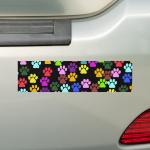 Kleurrijke poten, Paw Pattern, Dog Paws, Paw Print Bumpersticker
