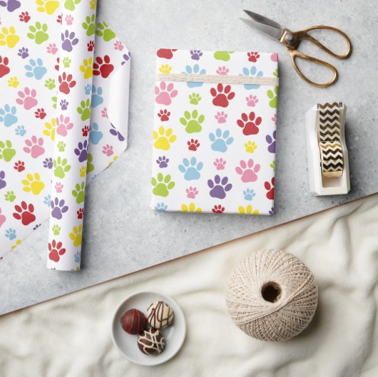 Kleurrijke poten, Paw Pattern, Dog Paws, Paw Print Cadeaupapier (Crafts)