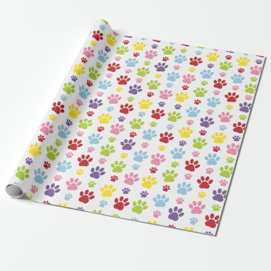 Kleurrijke poten, Paw Pattern, Dog Paws, Paw Print Cadeaupapier (Uitgerold)