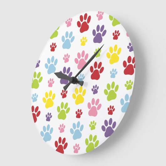Kleurrijke poten, Paw Pattern, Dog Paws, Paw Print Grote Klok (Hoek)