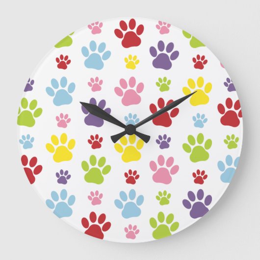 Kleurrijke poten, Paw Pattern, Dog Paws, Paw Print Grote Klok (Voorkant)