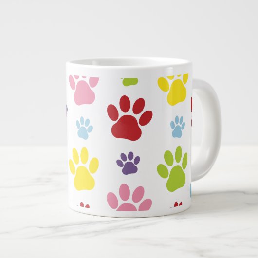 Kleurrijke poten, Paw Pattern, Dog Paws, Paw Print Grote Koffiekop (Voorkant rechts)