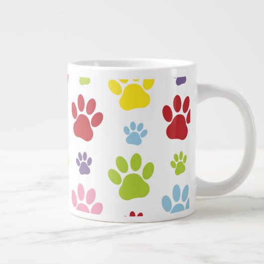 Kleurrijke poten, Paw Pattern, Dog Paws, Paw Print Grote Koffiekop (Rechts)