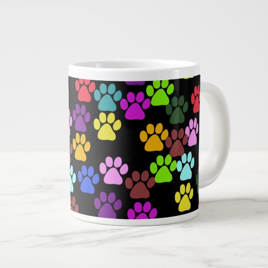 Kleurrijke poten, Paw Pattern, Dog Paws, Paw Print Grote Koffiekop (Voorkant rechts)