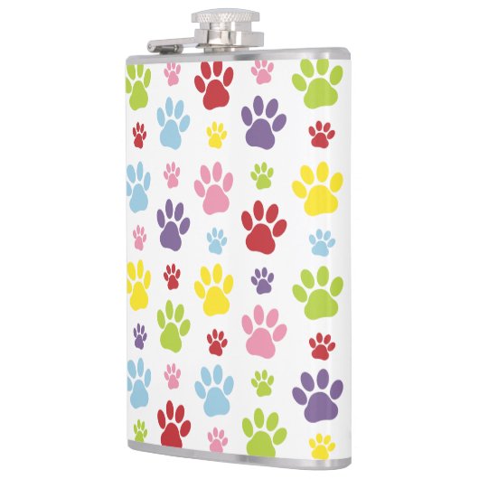 Kleurrijke poten, Paw Pattern, Dog Paws, Paw Print Heupfles (Links)