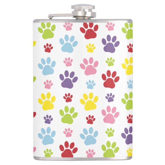 Kleurrijke poten, Paw Pattern, Dog Paws, Paw Print Heupfles (Voorkant)