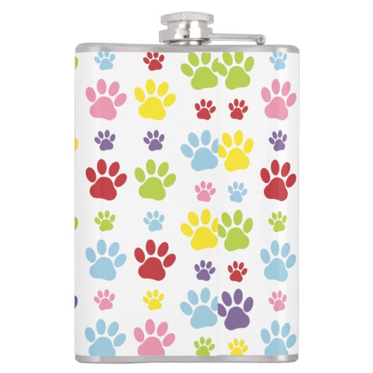 Kleurrijke poten, Paw Pattern, Dog Paws, Paw Print Heupfles (Achterkant)